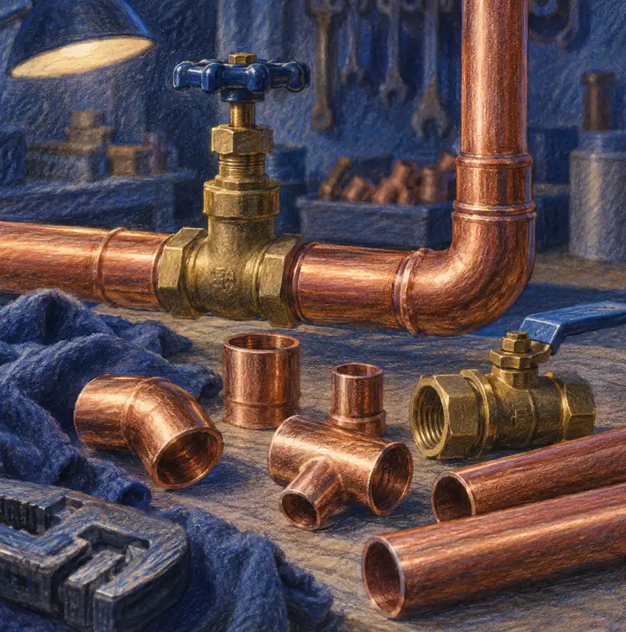 Illustration of plumbing businesses equipment and workspace